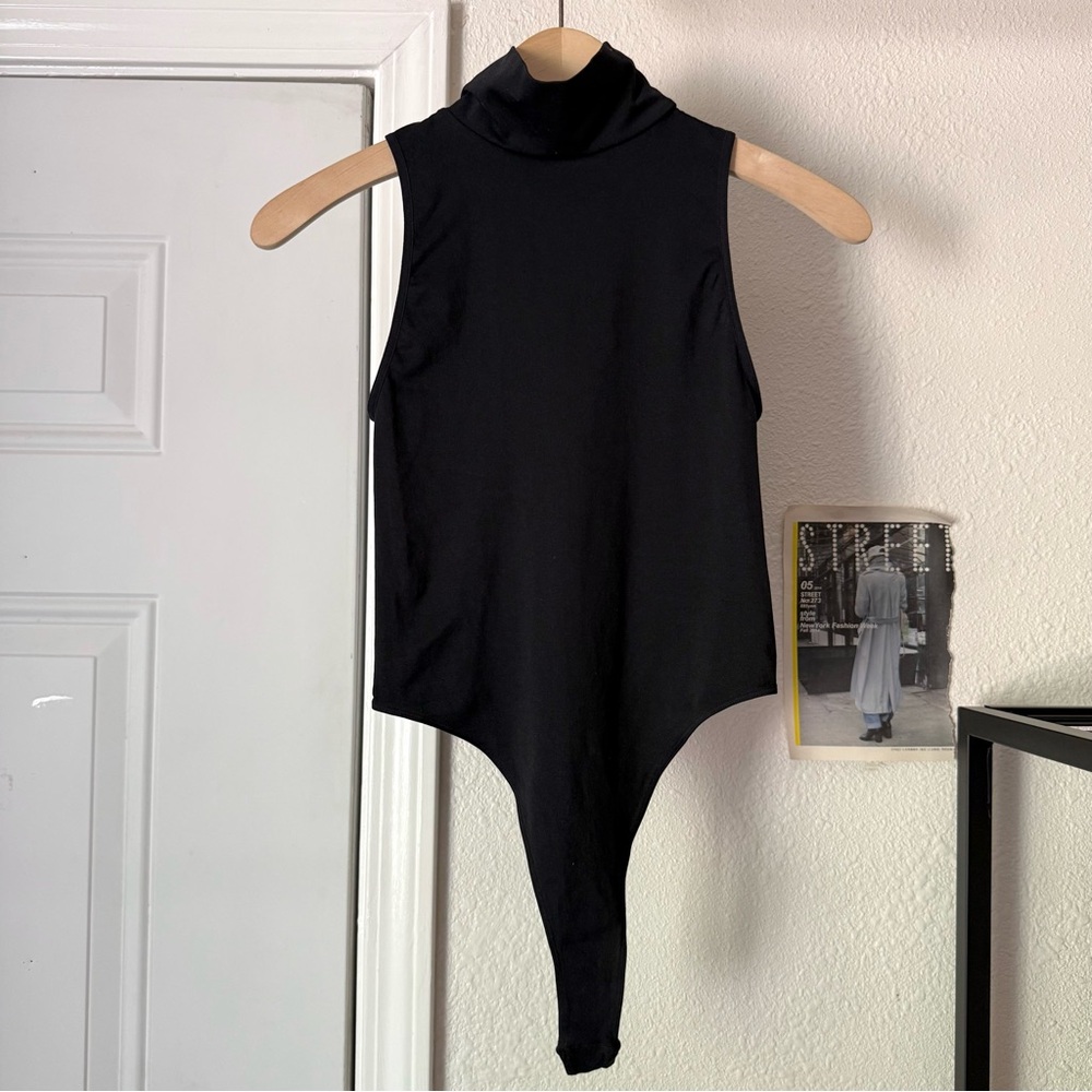 NWT ETERNE black nylon knit mock turtleneck sleeveless bodysuit